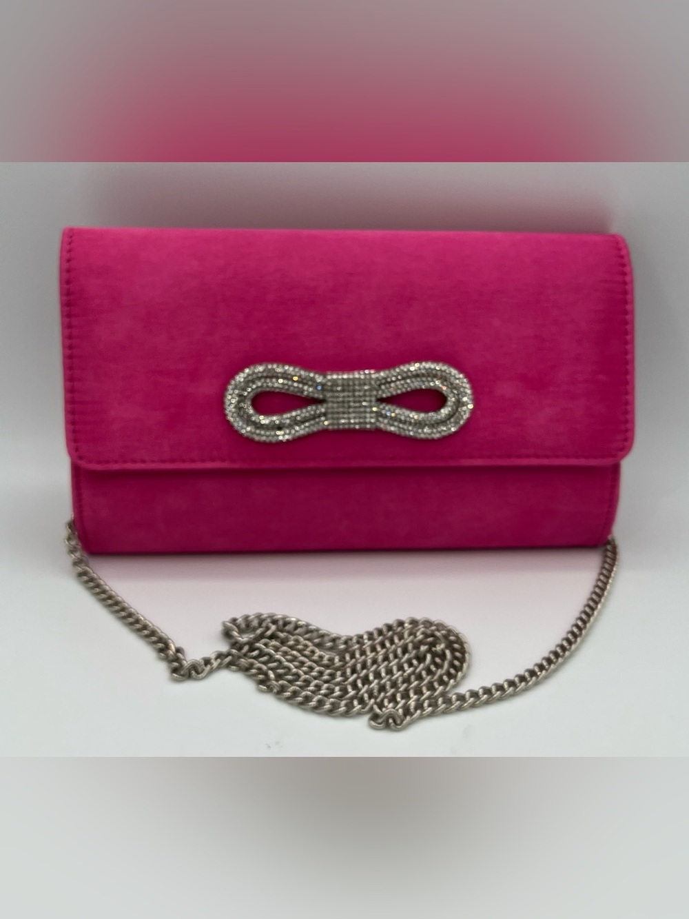 Urban Outfitters HotPink Evening Clutch with Crystal Accent and Silver Chain